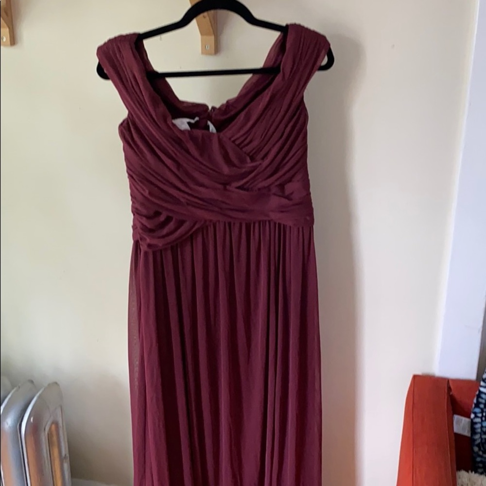 David’s Bridal Burgundy Off-the-Shoulder Dress